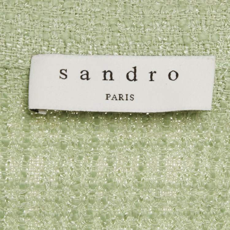 Pre Owned Sandro Green Tweed Button Front Double Breasted Mini Dress S