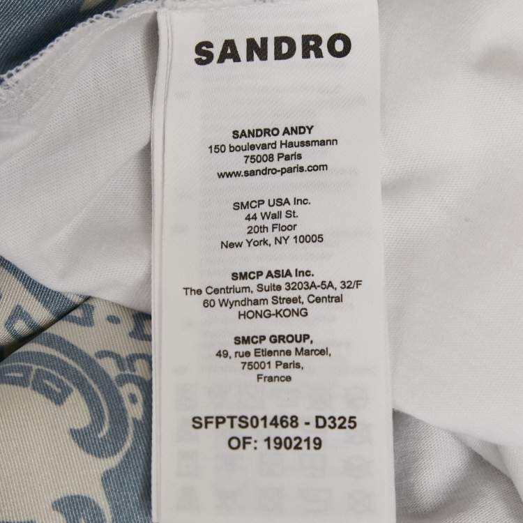 Pre Owned Sandro Multicolor Print Cotton Tie-Waist Crew Neck T-Shirt XS