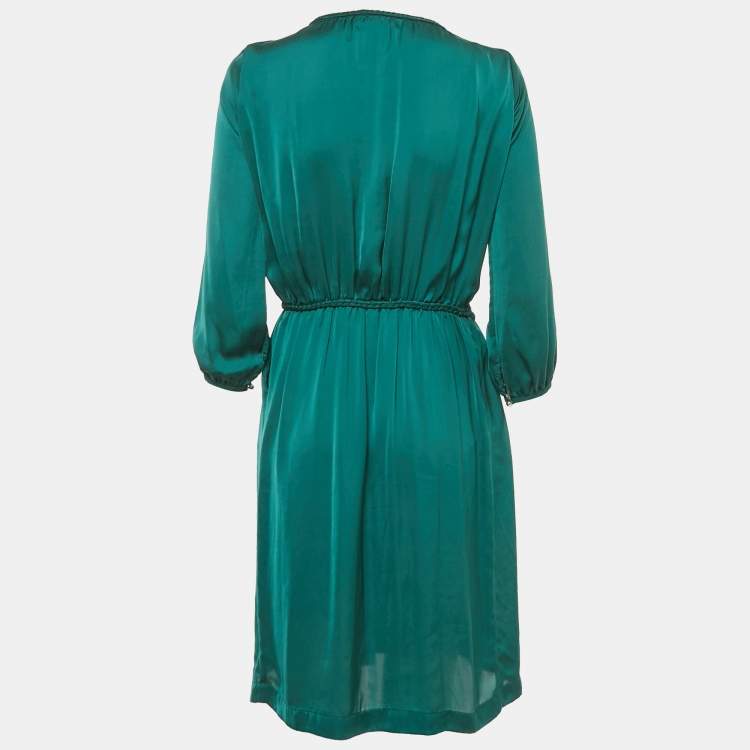 Pre Owned Sandro Green Satin Waist Braided Tie-Up Detail Dress S