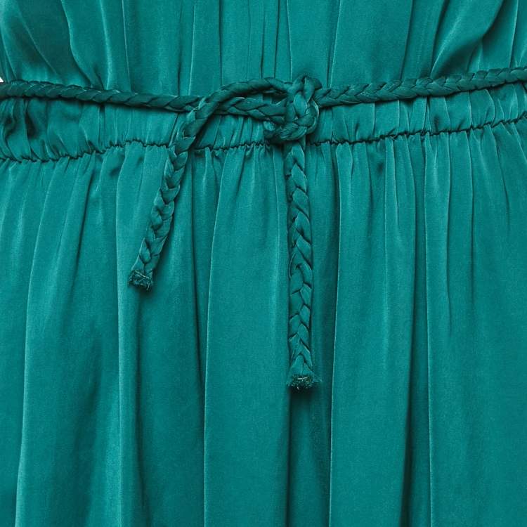 Pre Owned Sandro Green Satin Waist Braided Tie-Up Detail Dress S