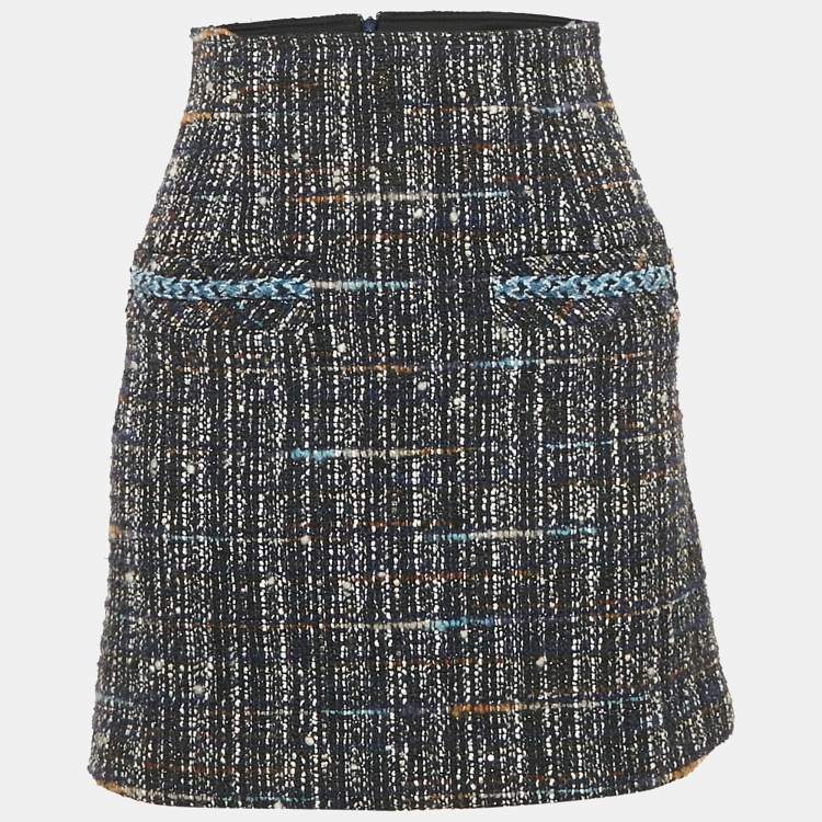 Pre Owned Sandro Navy Blue Tweed Mini Skirt XS