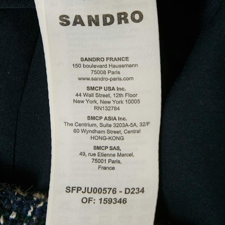 Pre Owned Sandro Navy Blue Tweed Mini Skirt XS