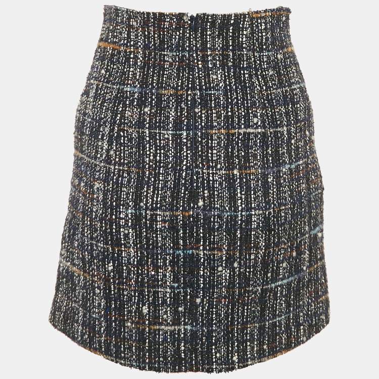 Pre Owned Sandro Navy Blue Tweed Mini Skirt XS