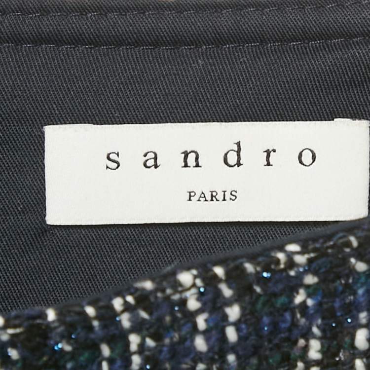Pre Owned Sandro Navy Blue Tweed Mini Skirt XS