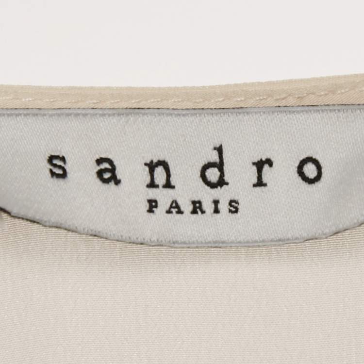 Pre Owned Sandro White Printed Crepe and Silk Trim Mini Dress S