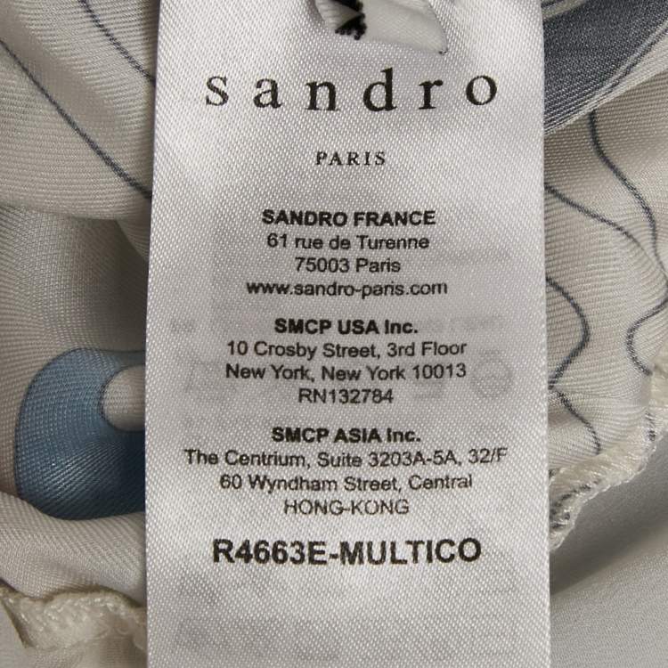 Pre Owned Sandro White Printed Crepe and Silk Trim Mini Dress S