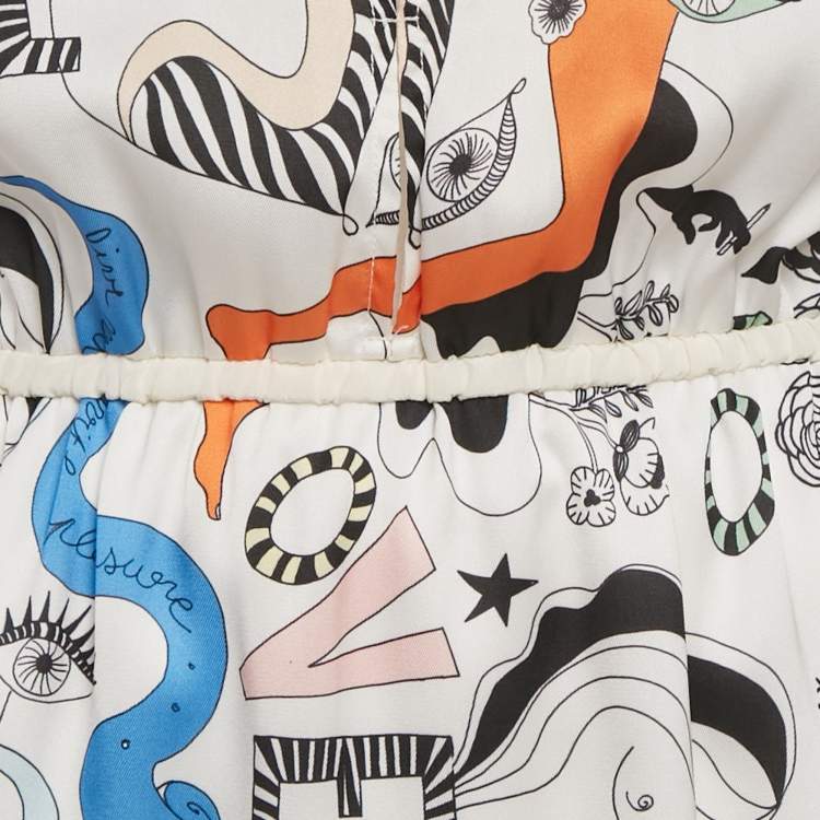 Pre Owned Sandro White Printed Crepe and Silk Trim Mini Dress S