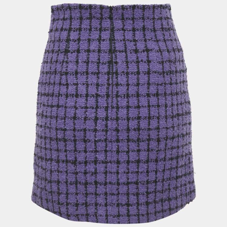 Pre Owned Sandro Purple Checkered Tweed Mini Skirt XS