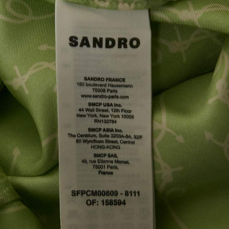 Pre Owned Sandro Green Anchor Print Silk Long Sleeve Shirt S