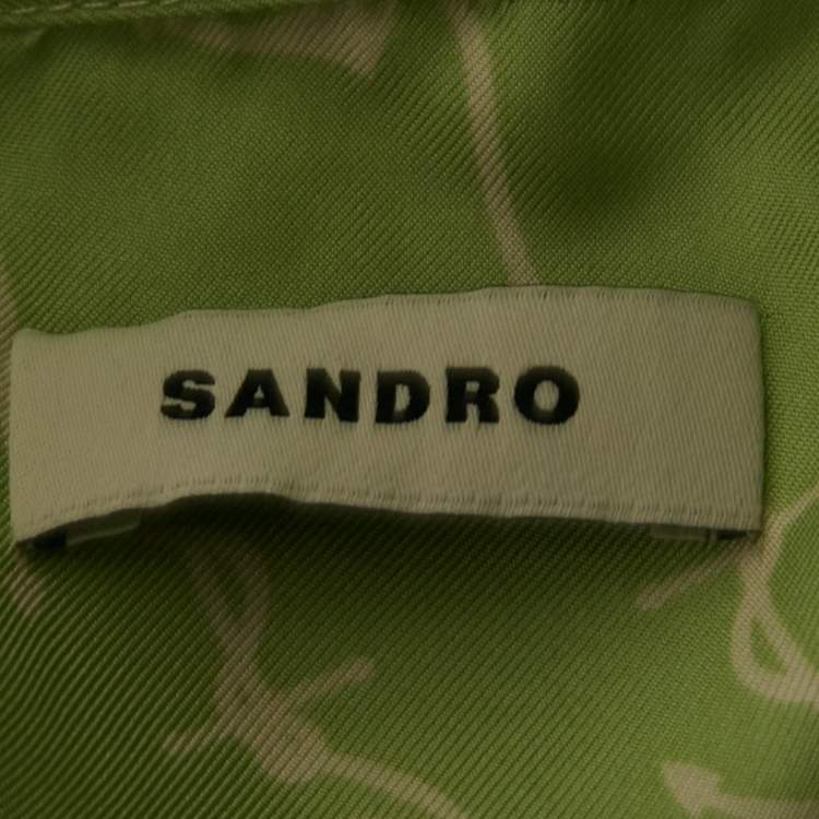 Pre Owned Sandro Green Anchor Print Silk Long Sleeve Shirt S