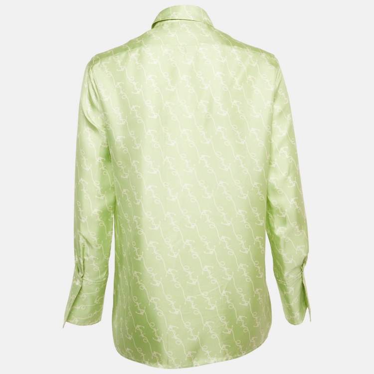 Pre Owned Sandro Green Anchor Print Silk Long Sleeve Shirt S