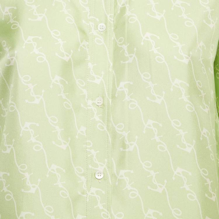 Pre Owned Sandro Green Anchor Print Silk Long Sleeve Shirt S