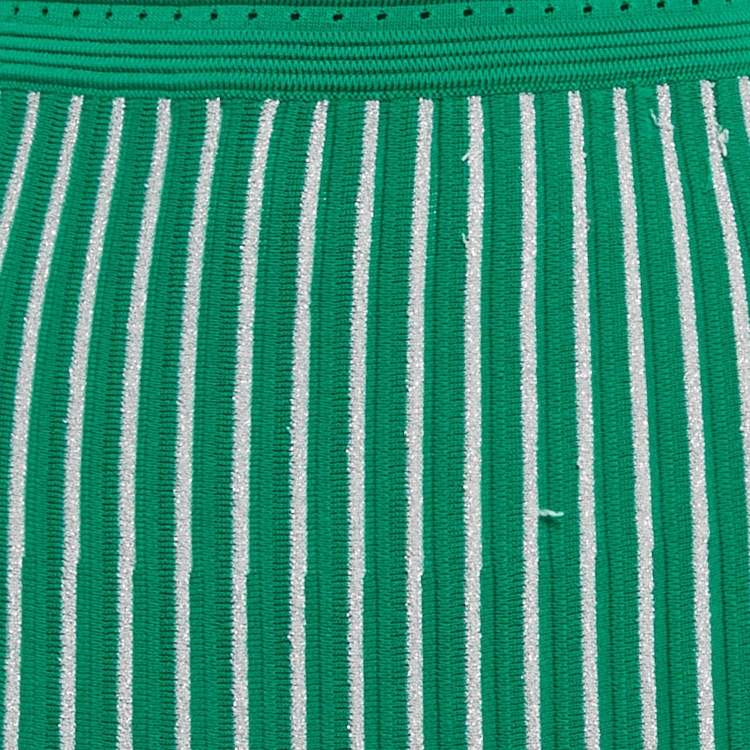 Pre Owned Sandro Green Lurex Striped Knit Midi Skirt L