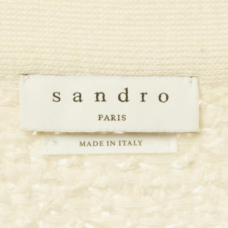 Pre Owned Sandro Off-White Tweed Open Front Cardigan S
