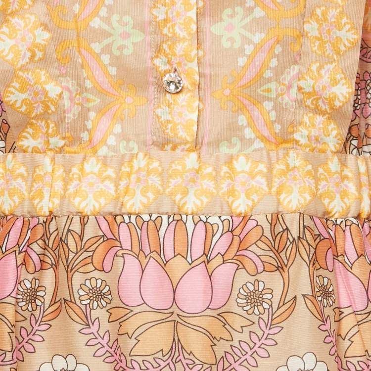 Pre Owned Sandro Beige Floral Print Linen Blend Mini Dress M
