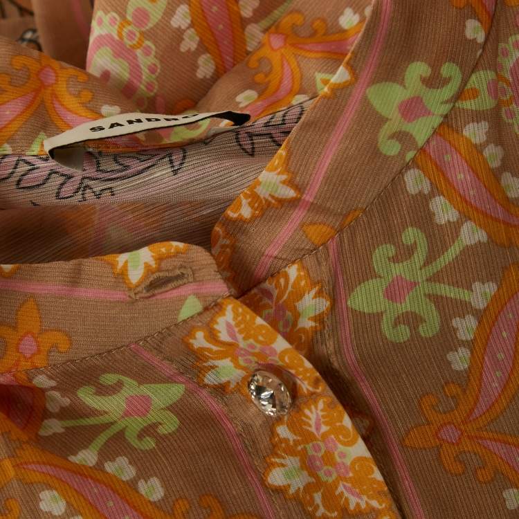 Pre Owned Sandro Beige Floral Print Linen Blend Mini Dress M
