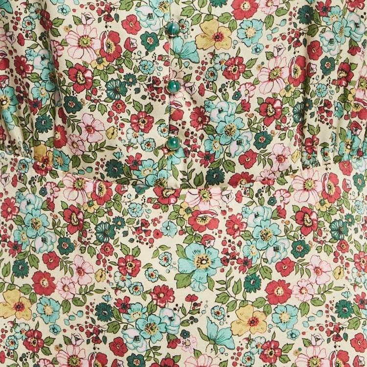 Pre Owned Sandro Cream Floral Print Crepe Ruffled Mini Dress L