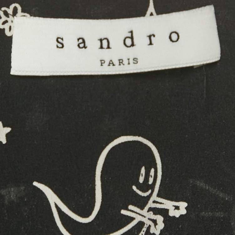 Pre Owned Sandro Black Printed Silk Mini Dress S