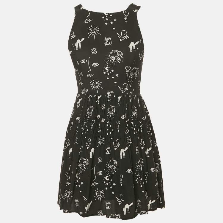 Pre Owned Sandro Black Printed Silk Mini Dress S