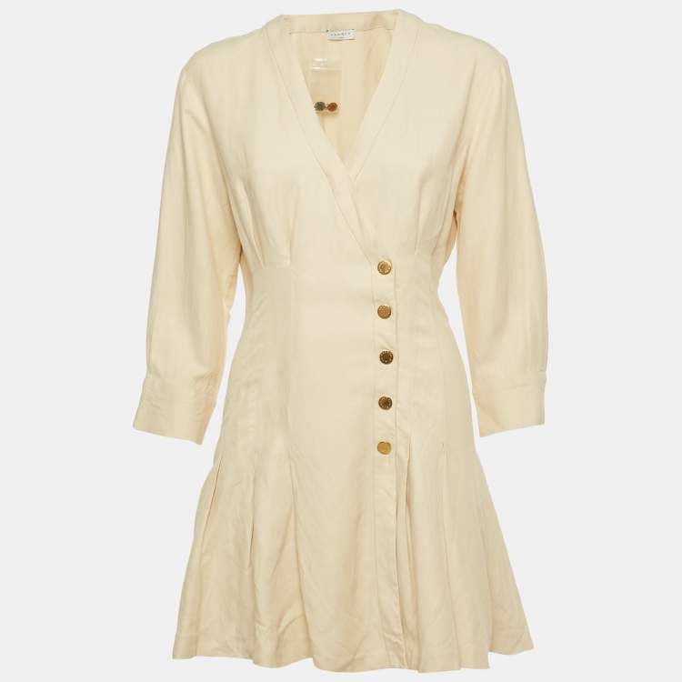 Pre Owned Sandro Cream Linen Blend Pleated Mini Dress XS