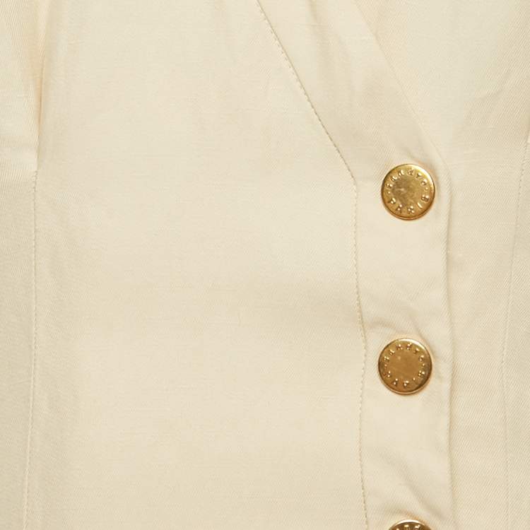 Pre Owned Sandro Cream Linen Blend Pleated Mini Dress XS