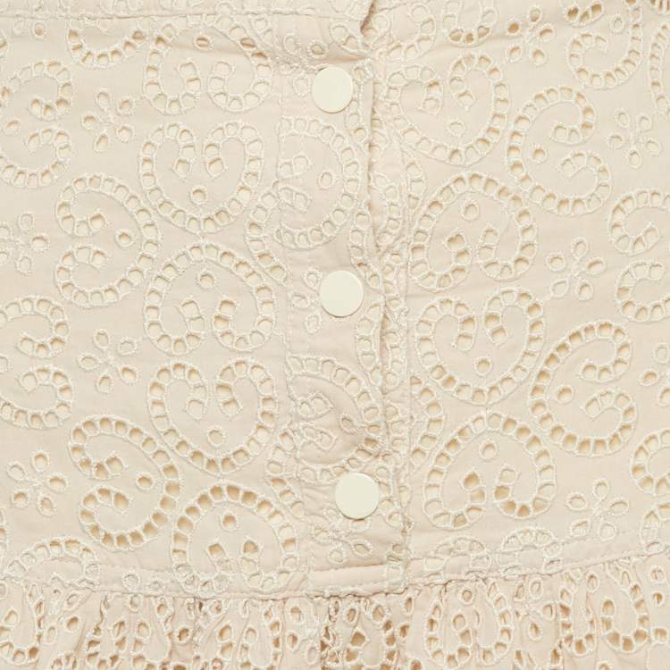 Pre Owned Sandro Beige Broderie Anglaise Tiered Mini Dress S