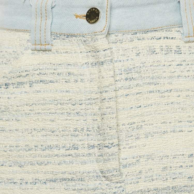 Pre Owned Sandro Blue Tweed and Denim Mini Skirt S