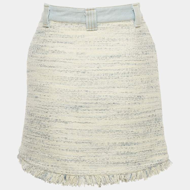 Pre Owned Sandro Blue Tweed and Denim Mini Skirt S