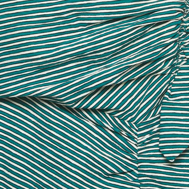 Pre Owned Sandro Teal Blue Striped Crepe Ruffled Mini Dress S