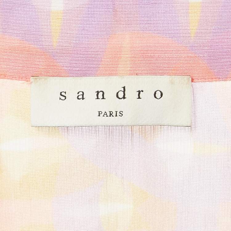 Pre Owned Sandro Pink Printed Silk Blend Crossover V-Neck Midi Dress M
