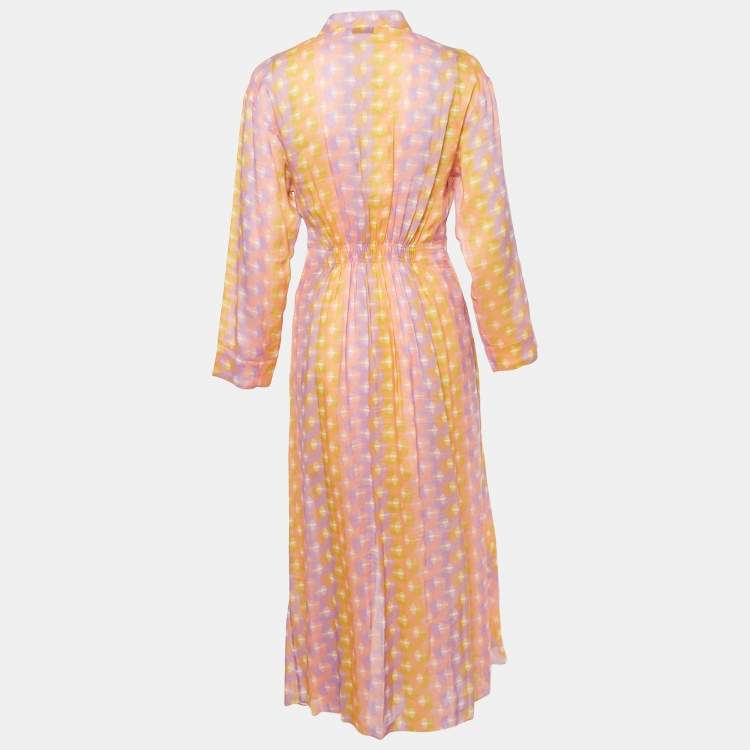 Pre Owned Sandro Pink Printed Silk Blend Crossover V-Neck Midi Dress M