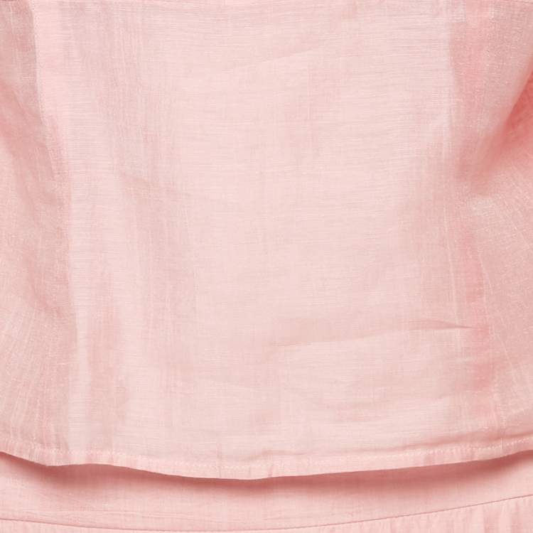 Pre Owned Sandro Pink Linen Ruffled Top and Skirt Set L