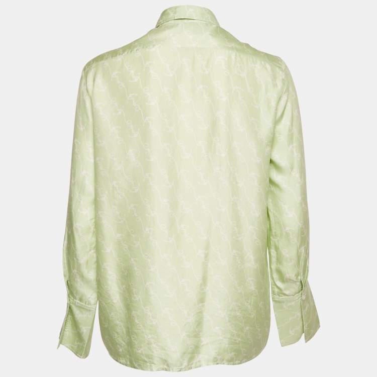 Pre Owned Sandro Green Anchor Print Silk Long Sleeve Shirt M