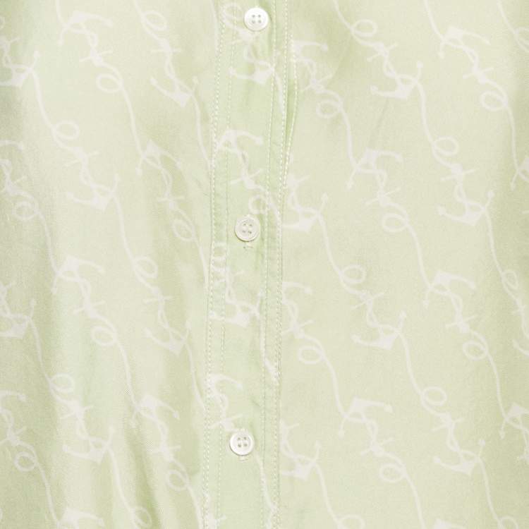 Pre Owned Sandro Green Anchor Print Silk Long Sleeve Shirt M
