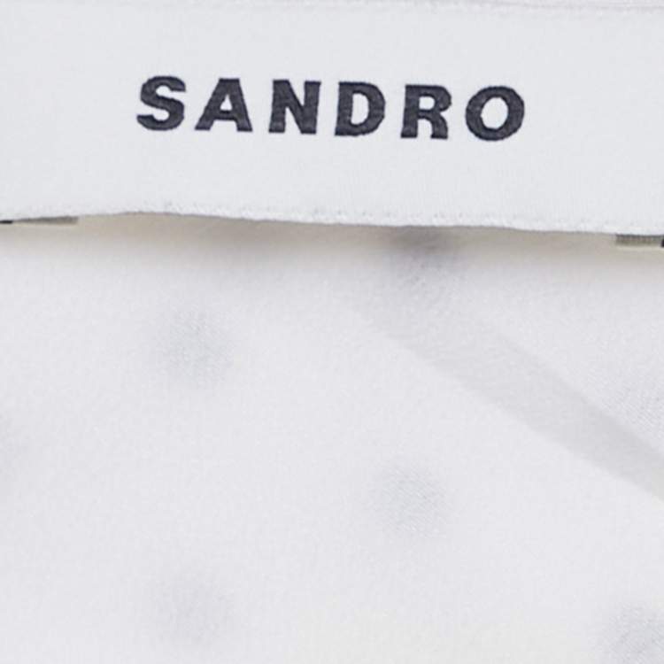 Pre Owned Sandro White Polka Dots Print Crepe Ruffled Mini Dress L