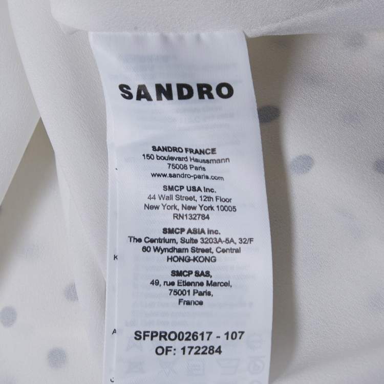 Pre Owned Sandro White Polka Dots Print Crepe Ruffled Mini Dress L