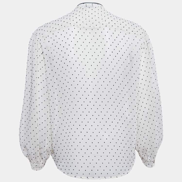 Pre Owned Sandro Cream Swiss Dots Chiffon Pleated Blouse S