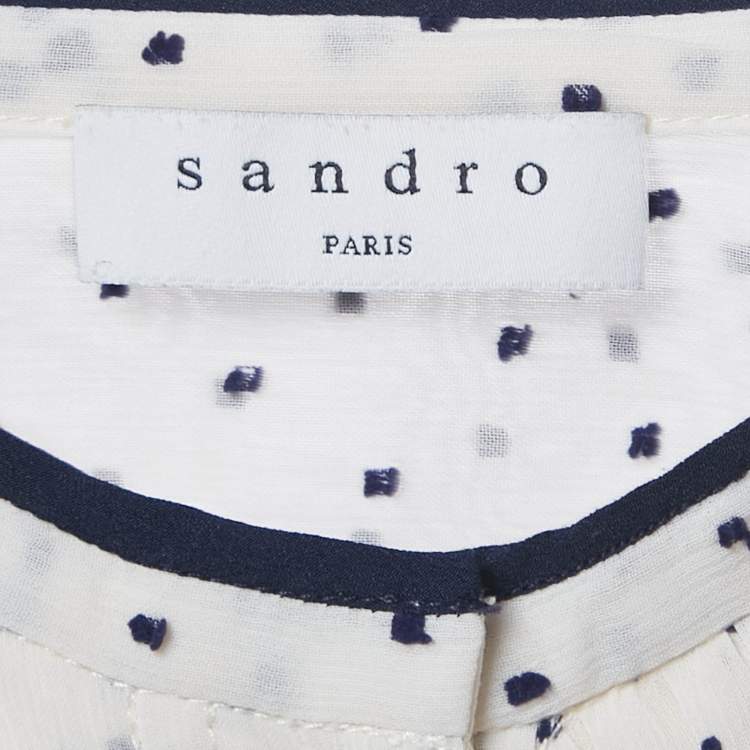Pre Owned Sandro Cream Swiss Dots Chiffon Pleated Blouse S
