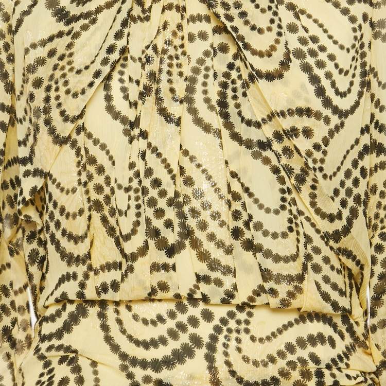 Pre Owned Sandro Yellow Paisley Print Chiffon Asymmetrical Mini Dress L 