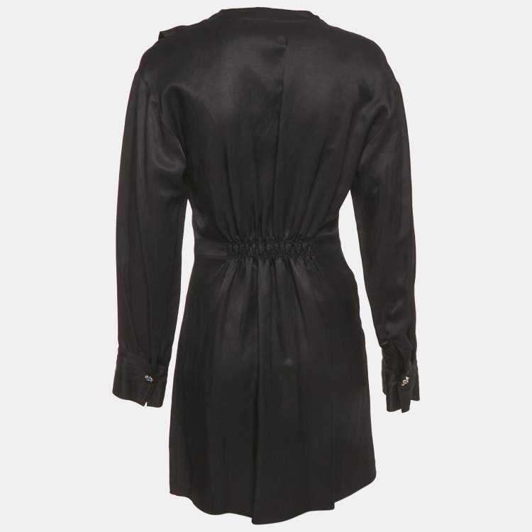 Pre Owned Sandro Black Gabardine Ruffle Trim Mini Dress S