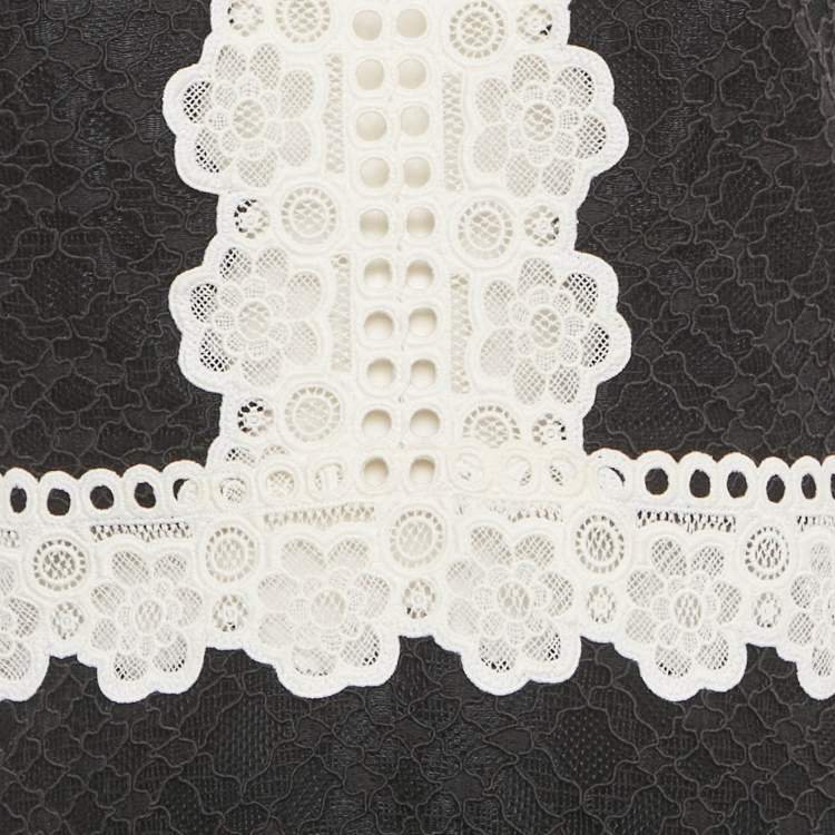 Pre Owned Sandro Black & White Paneled Guipure Lace Mini Dress M
