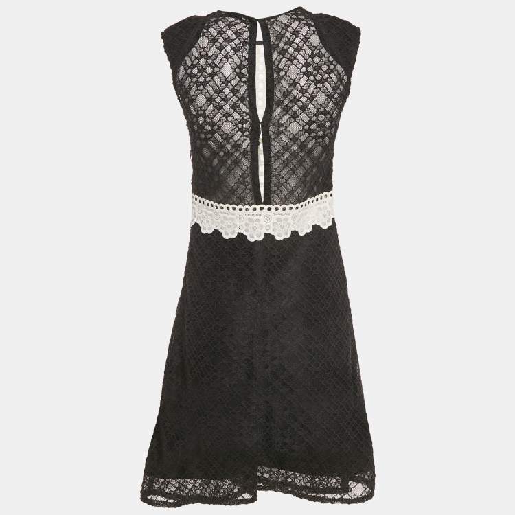 Pre Owned Sandro Black & White Paneled Guipure Lace Mini Dress M