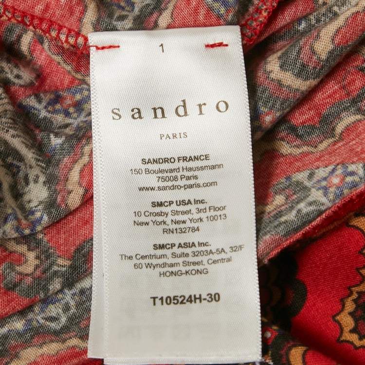 Pre Owned Sandro Red Printed Jersey T-Shirt L