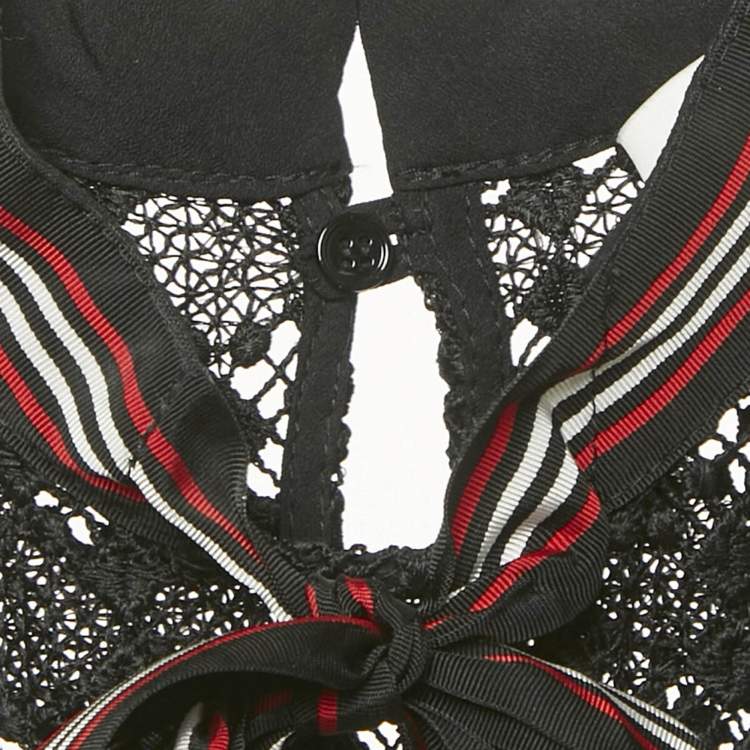 Pre Owned Sandro Black Lace Ruffled Sleeveless Tie Neck Detail Fidele Mini Dress M