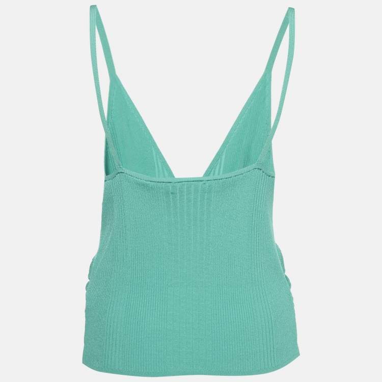 Pre Owned Sandro Turquoise Green Rib Knit Ruched Alcudia Top XL