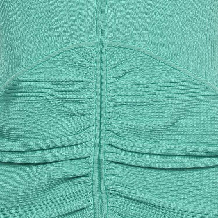 Pre Owned Sandro Turquoise Green Rib Knit Ruched Alcudia Top XL