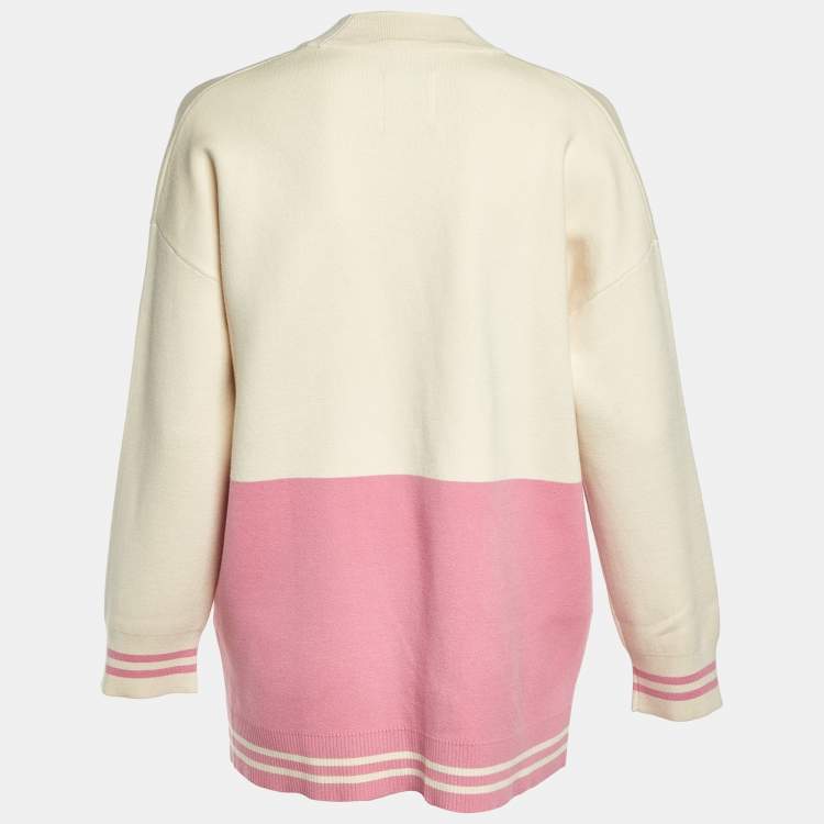 Pre Owned Sandro Pink & Cream Knit Button Front Cardigan S