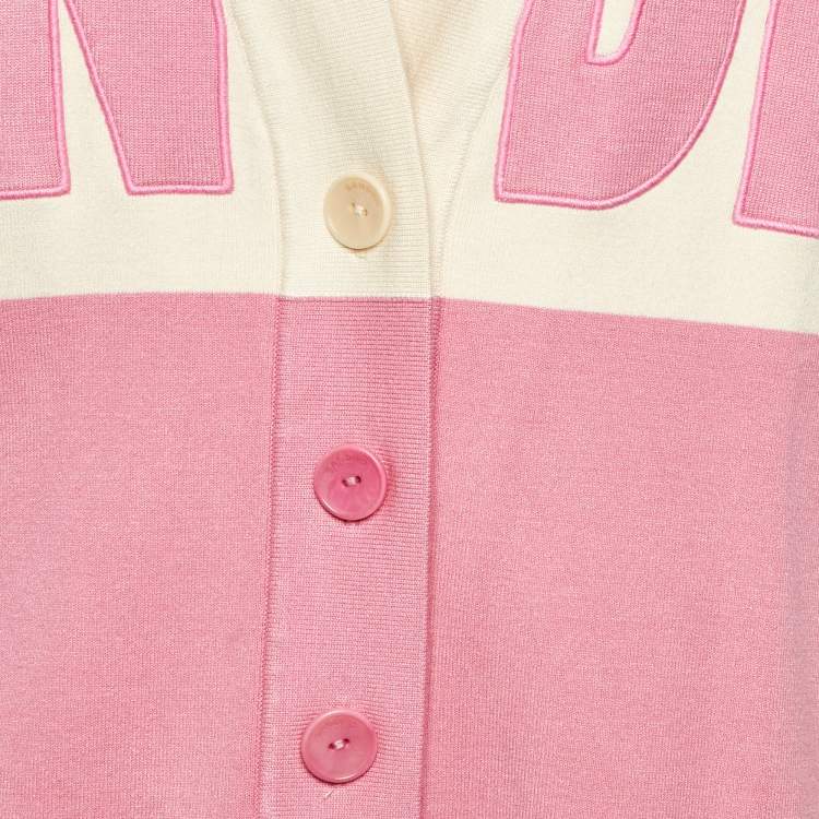 Pre Owned Sandro Pink & Cream Knit Button Front Cardigan S