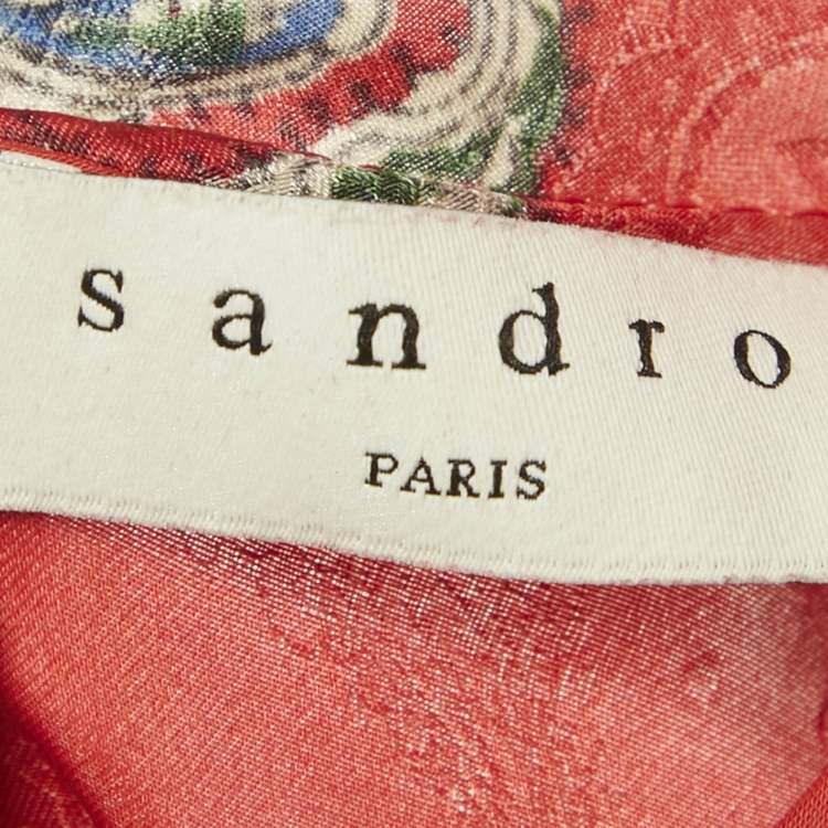 Pre Owned Sandro Red Paisley Print Satin Draped Neck Mini Dress S  