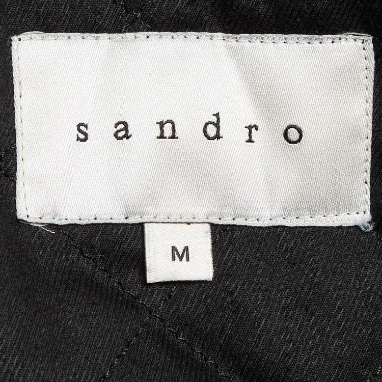 Pre Owned Sandro Black Wool Contrast Collar Button Front Blazer M